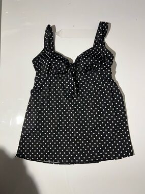 croft & barrow Black and White Polka Dot Swimdress with Tie Front